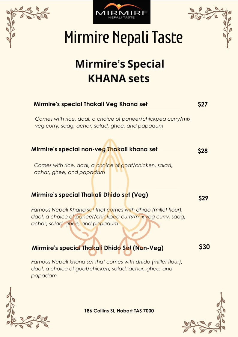 Menu, Mirmire Nepali Taste- (Nepali and Indian cuisine)