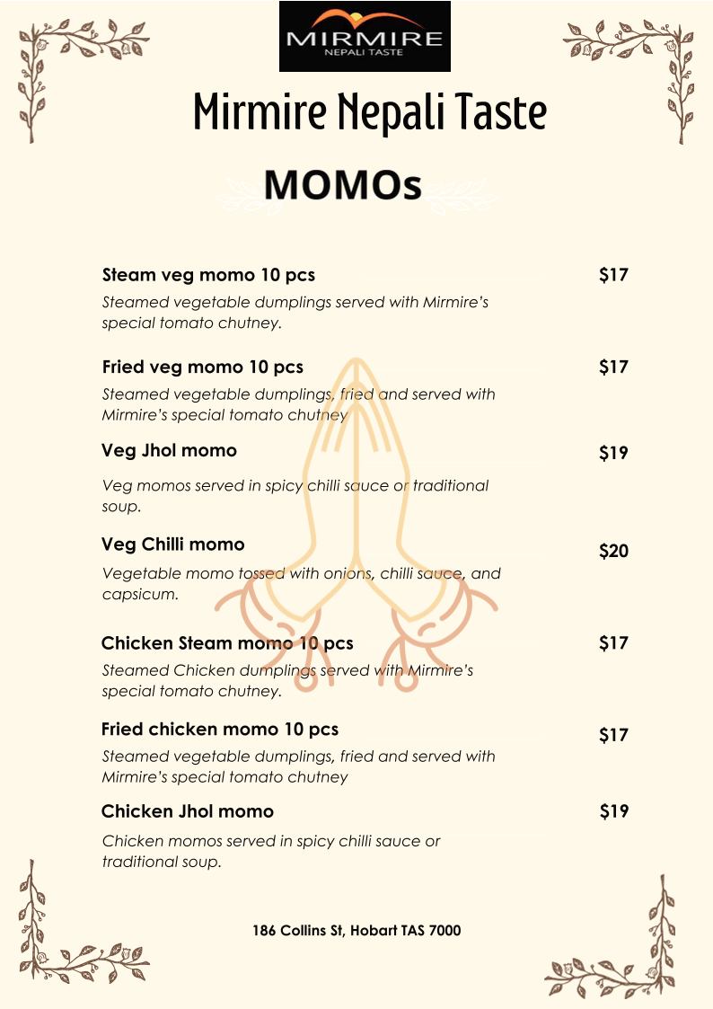 Menu, Mirmire Nepali Taste- (Nepali and Indian cuisine)