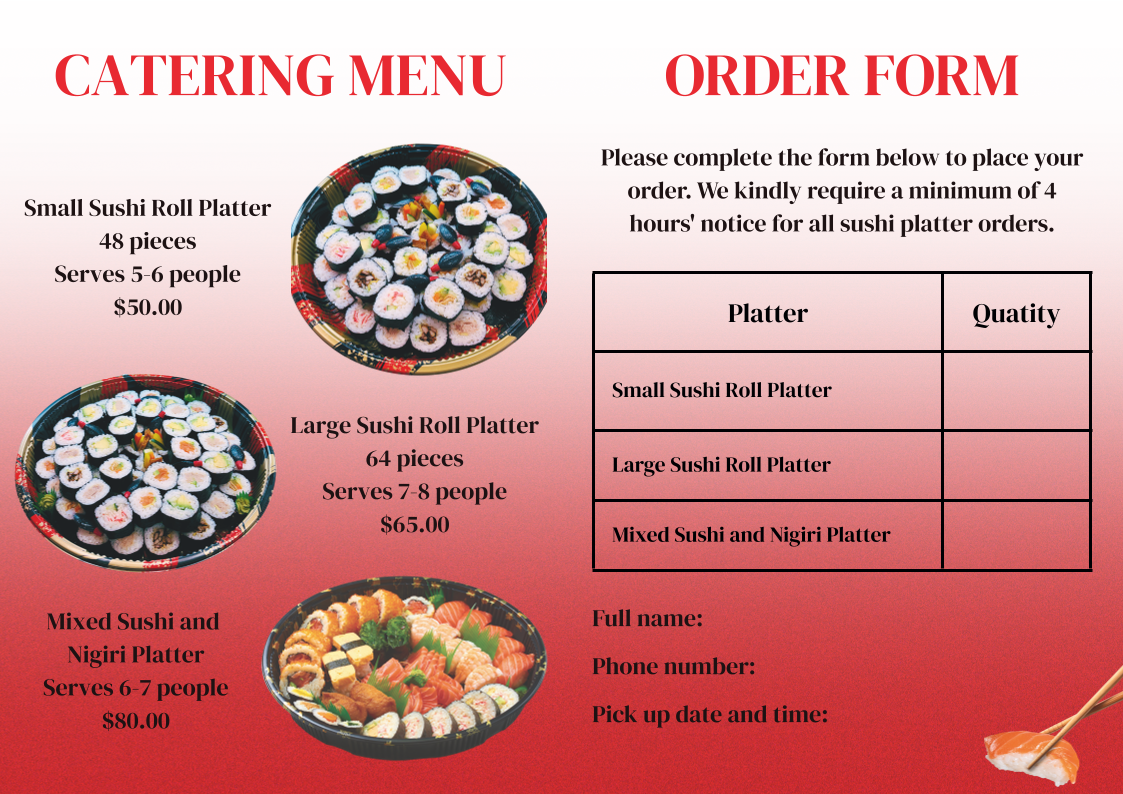 Menu, Sakana Japanese