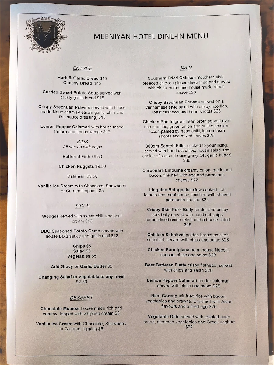 Menu, Meeniyan Hotel
