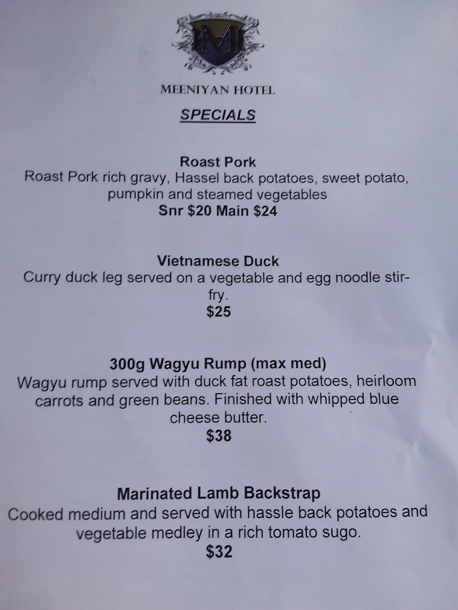 Menu, Meeniyan Hotel