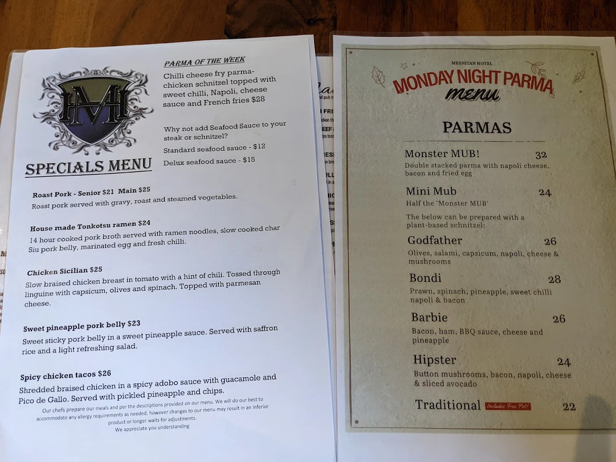 Menu, Meeniyan Hotel