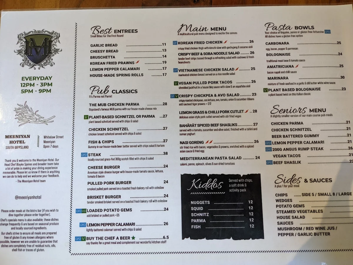 Menu, Meeniyan Hotel