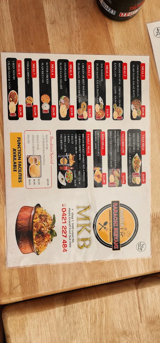 Menu, Master Karachi Biryani