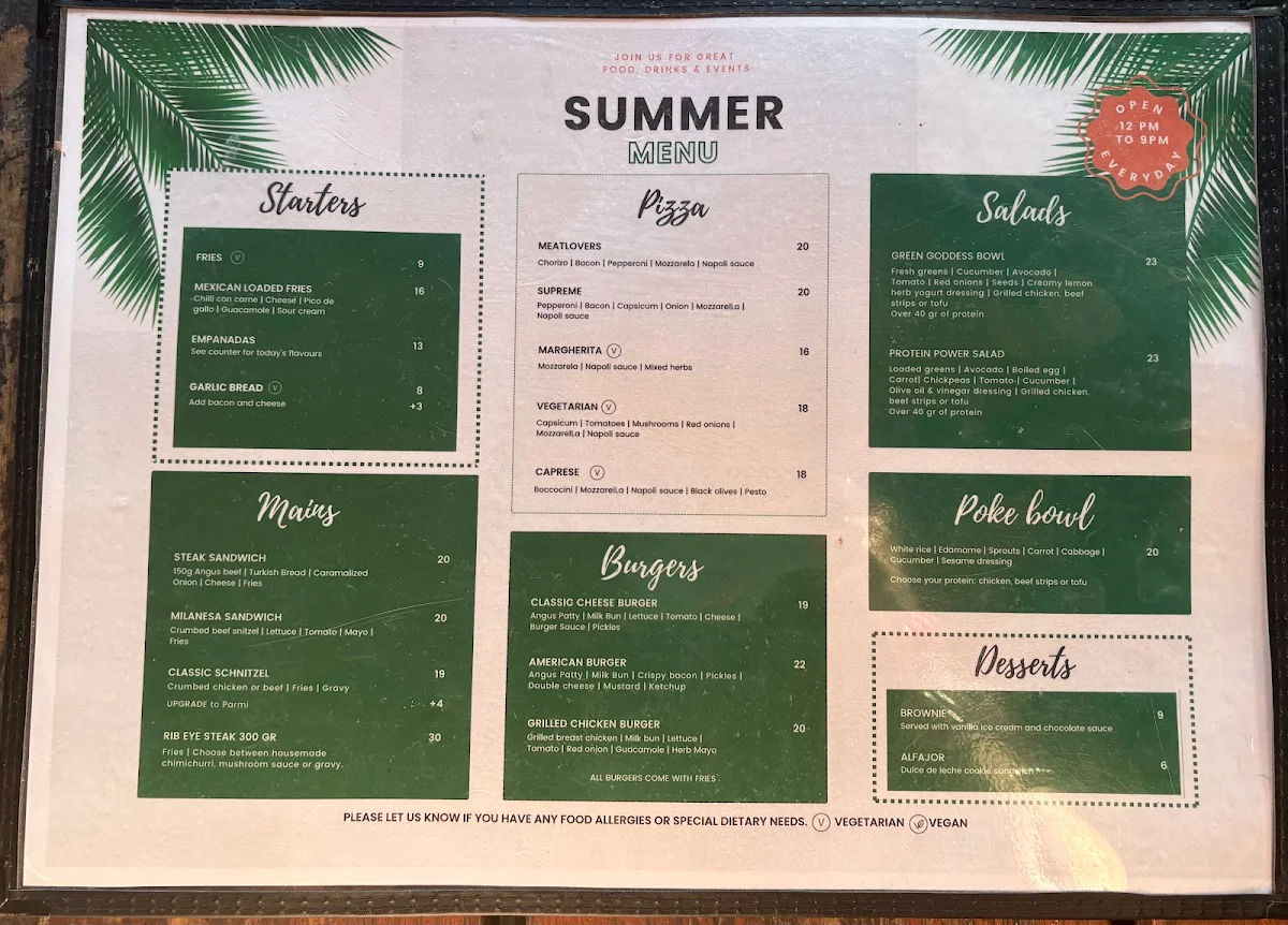 Menu, Summer Bar