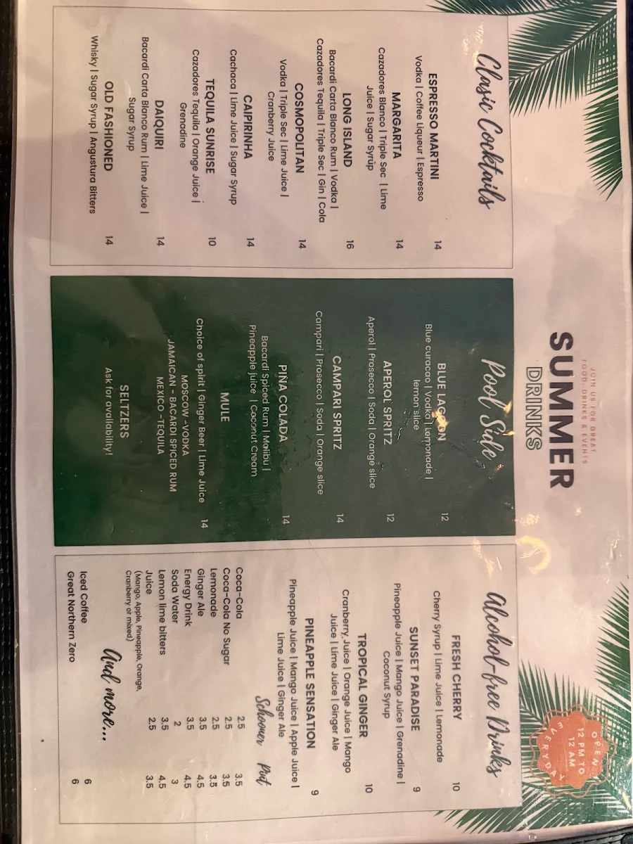 Menu, Summer Bar