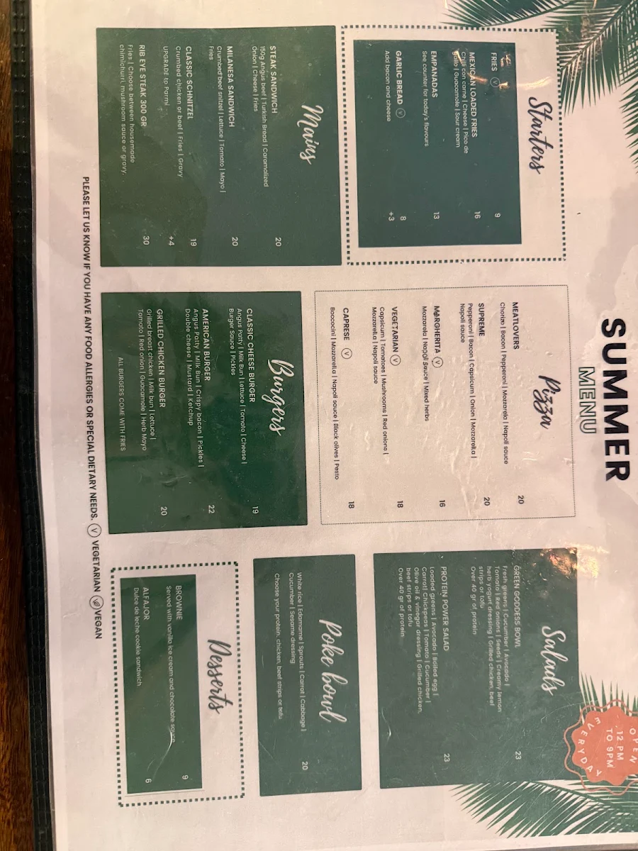 Menu, Summer Bar