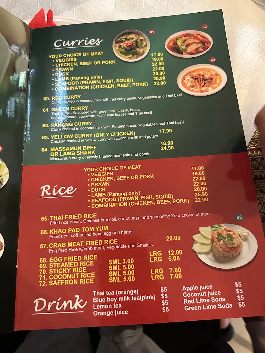 Menu, Buk Choy Thai Restaurant
