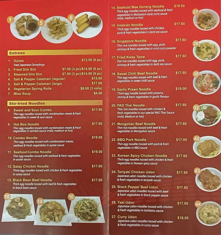 Menu, Noodle Sushi Bar