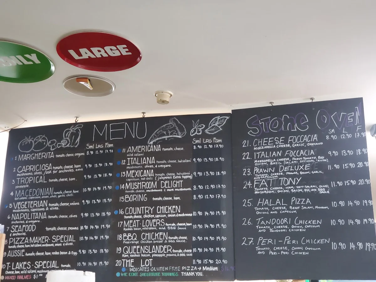Menu, Taylors Lakes Pizza