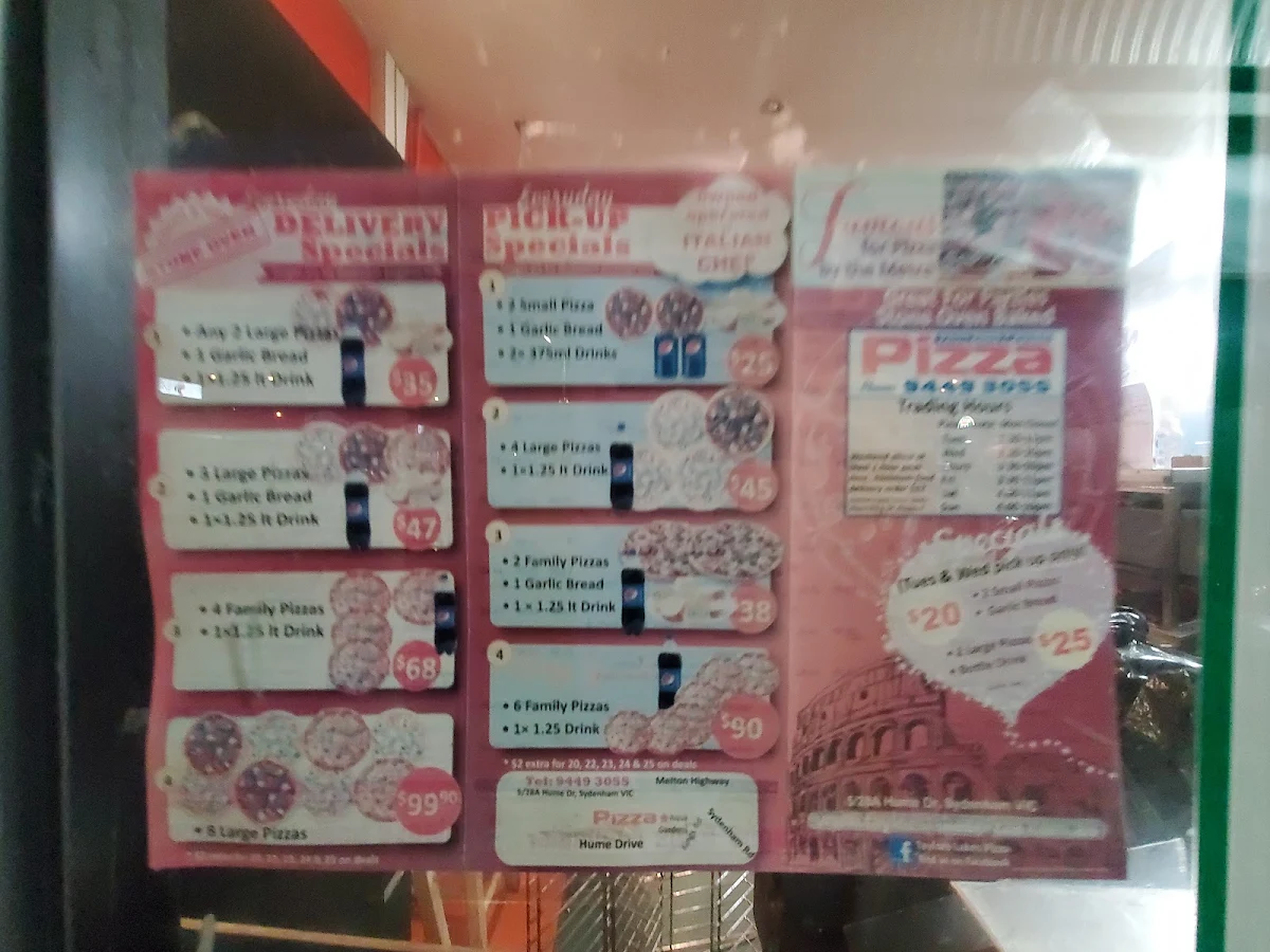 Menu, Taylors Lakes Pizza