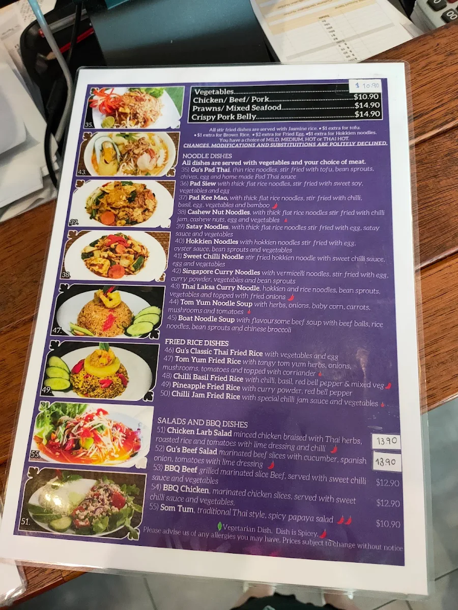 Menu, GU Thai Studio Kitchen