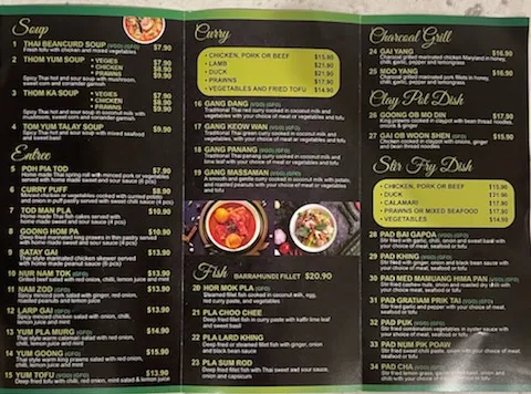 Menu, Narai Thai Bundoora