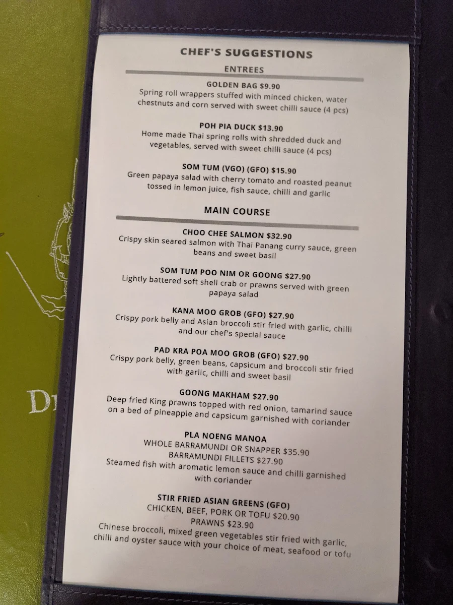 Menu, Narai Thai Bundoora