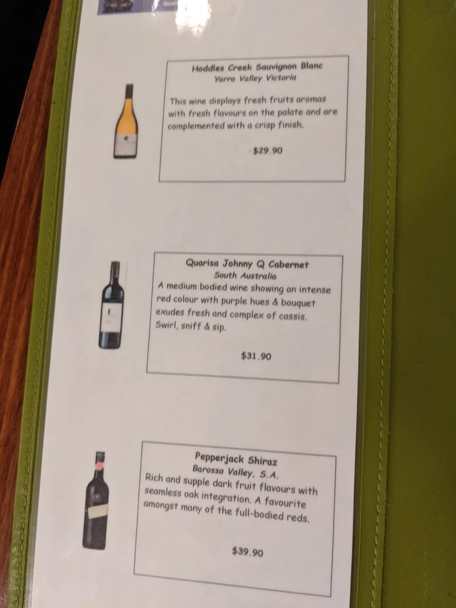 Menu, Narai Thai Bundoora