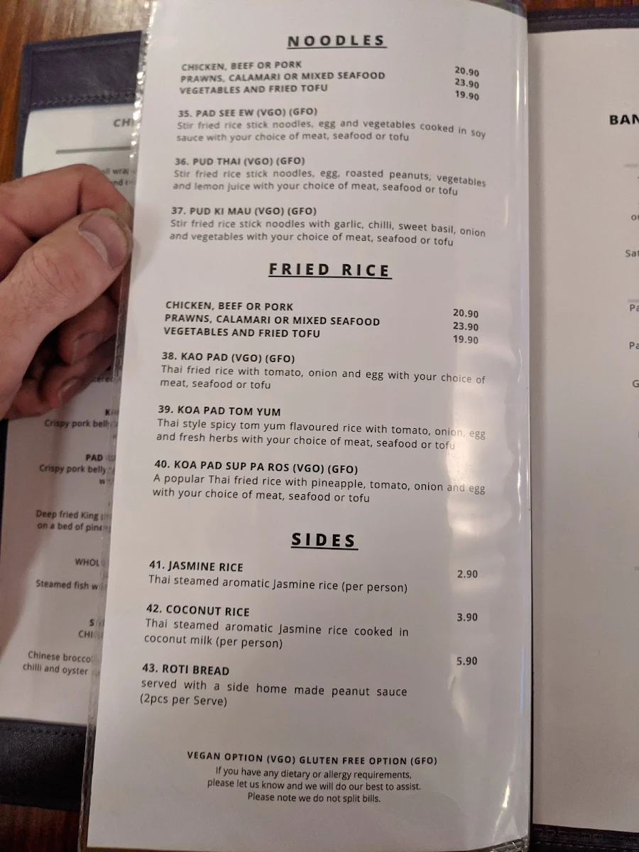Menu, Narai Thai Bundoora