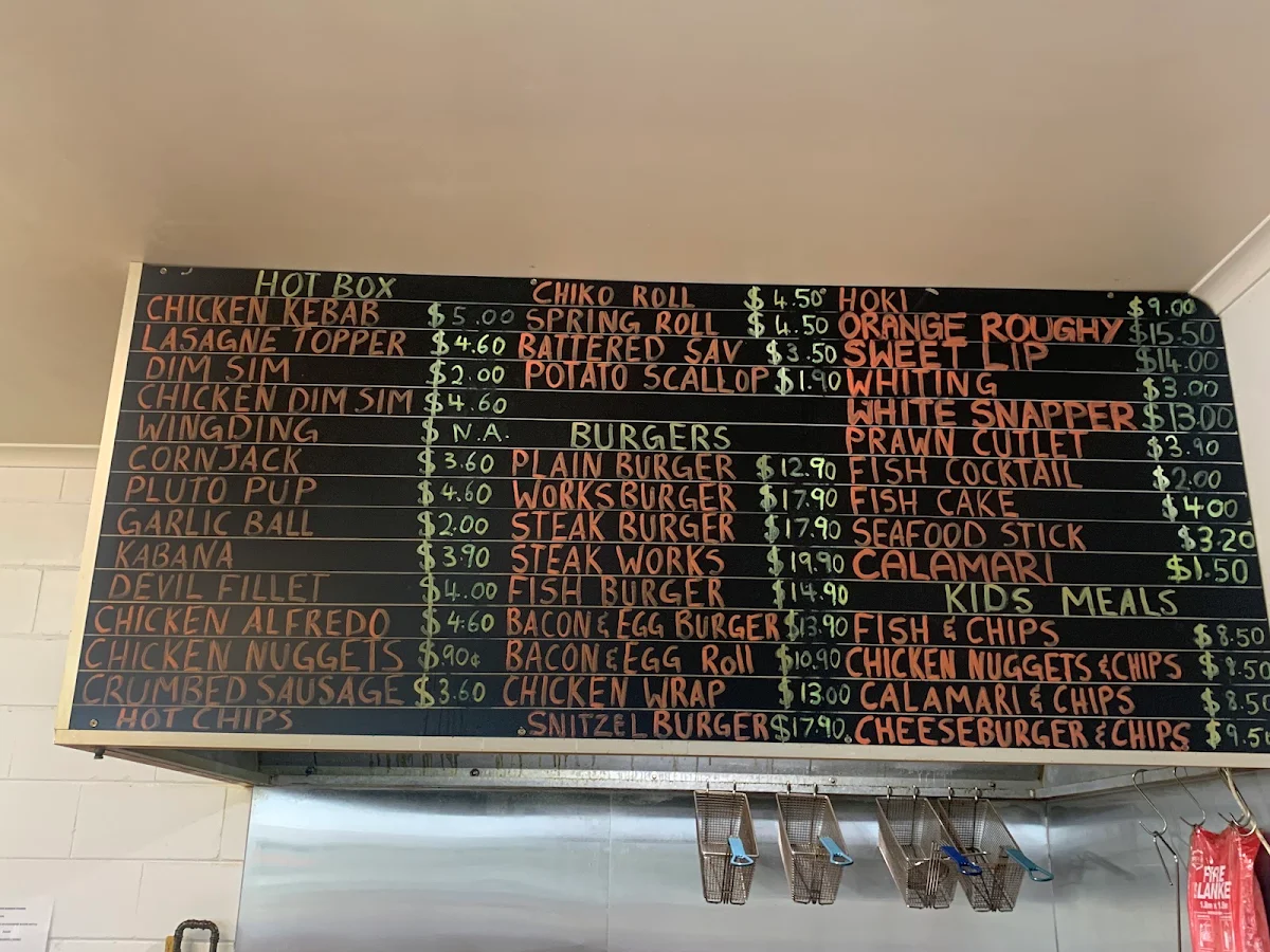 Menu, Hendo's Takeaway & Cafe