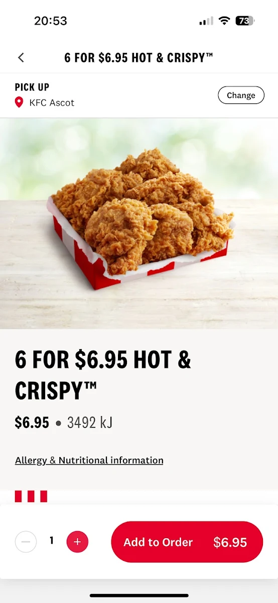 Menu, KFC Ascot