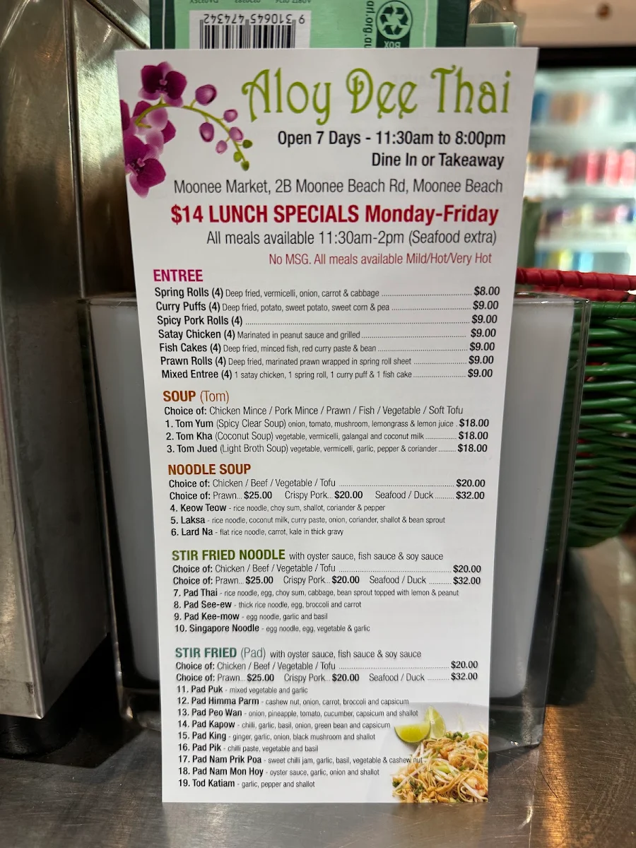 Menu, Aloy Dee Thai Street Food