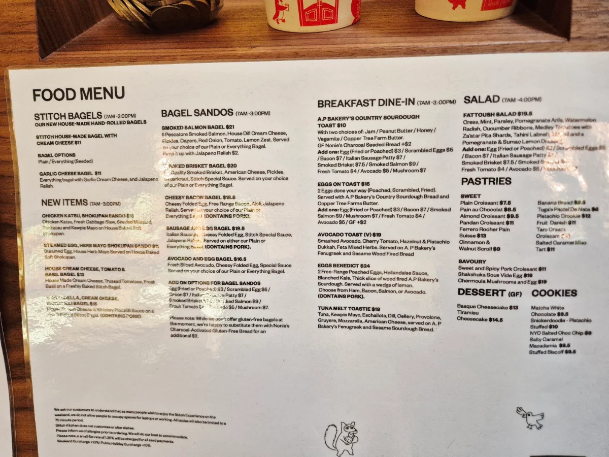 Menu, Stitch Coffee QVB