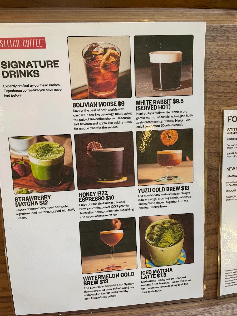 Menu, Stitch Coffee QVB