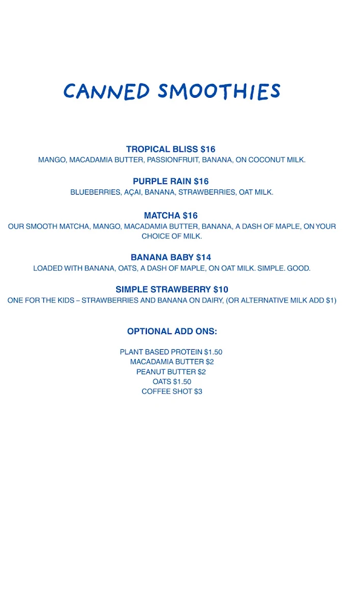 Menu, Busy Bird Coffee