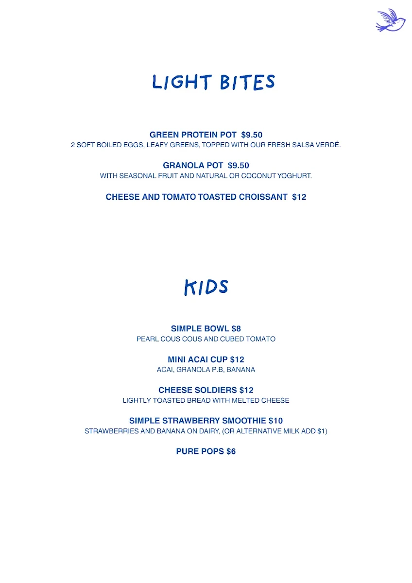 Menu, Busy Bird Coffee