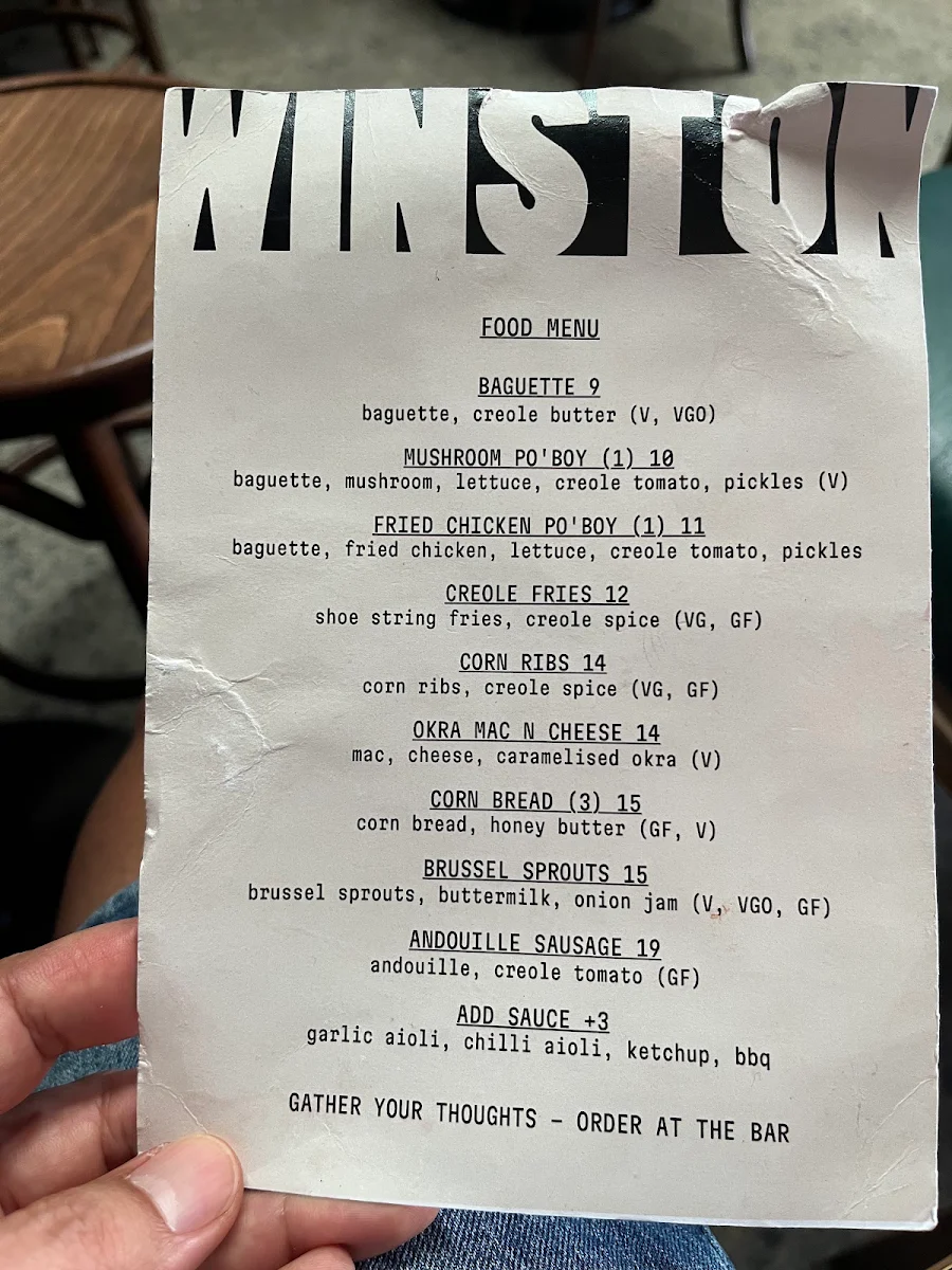 Menu, Winston Small Bar