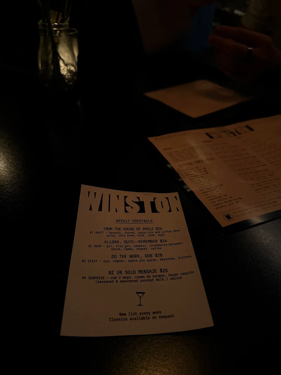 Menu, Winston Small Bar