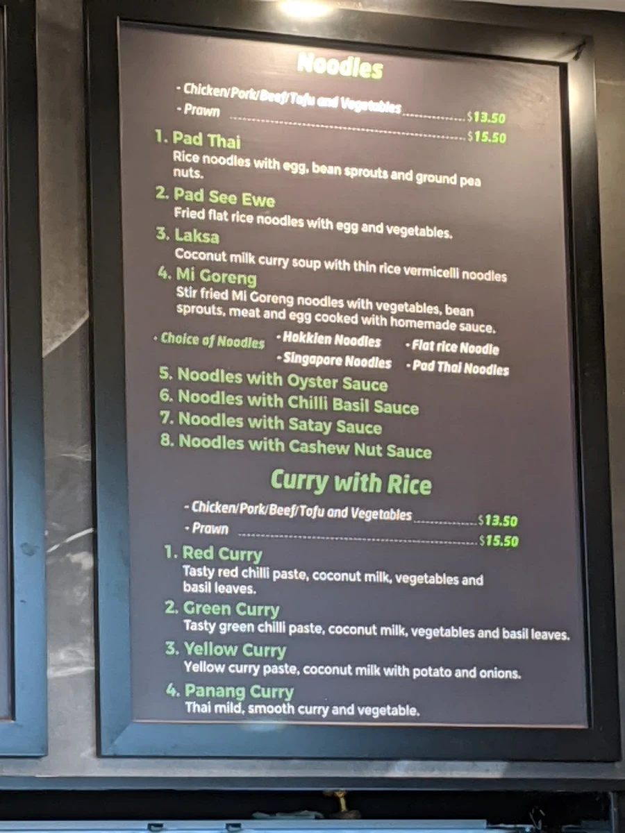 Menu, Thai Thyme Express