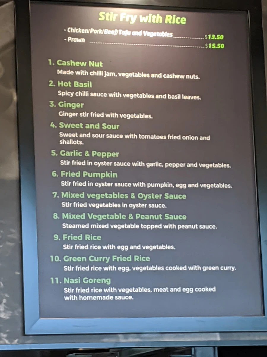 Menu, Thai Thyme Express