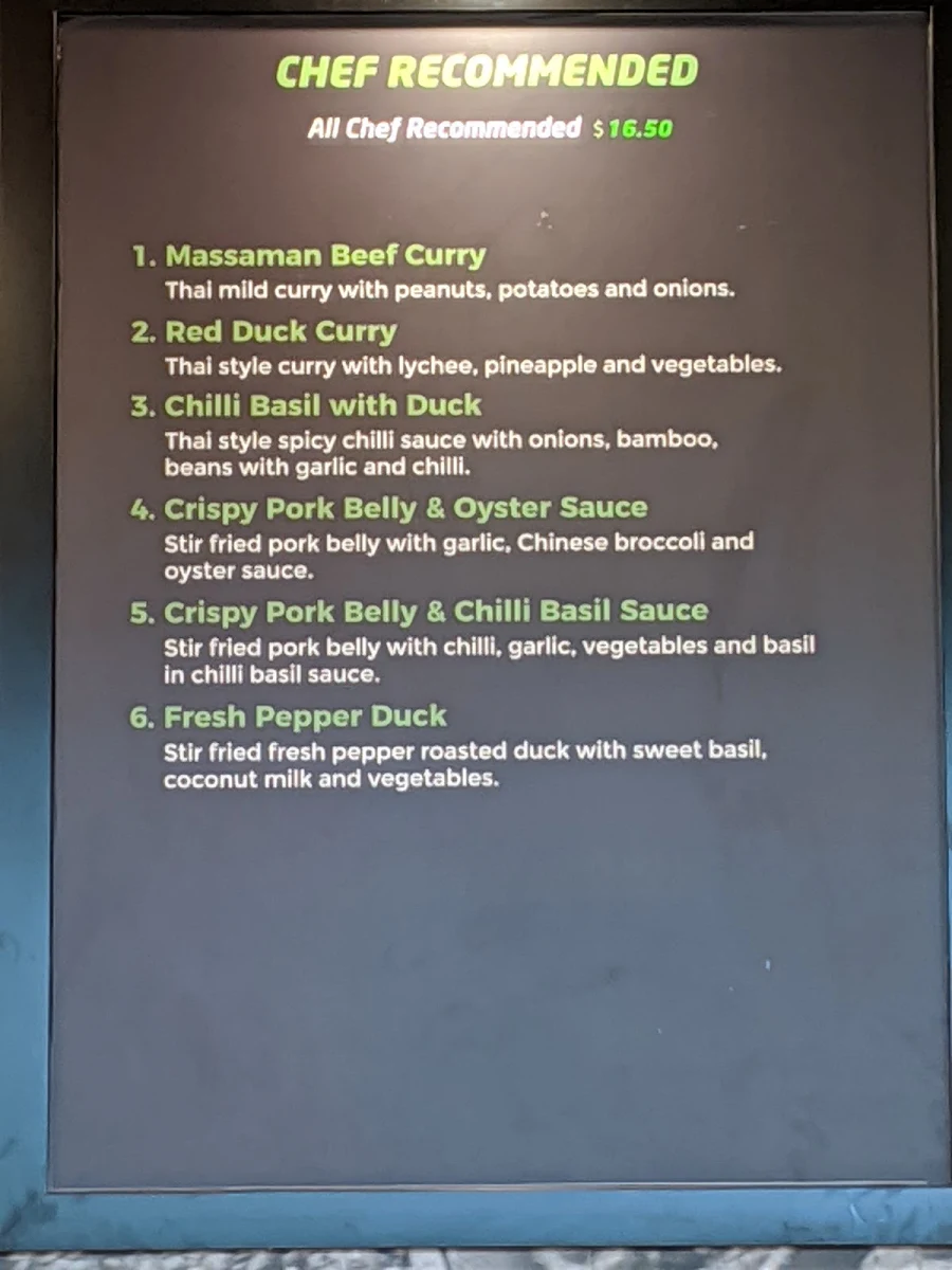 Menu, Thai Thyme Express