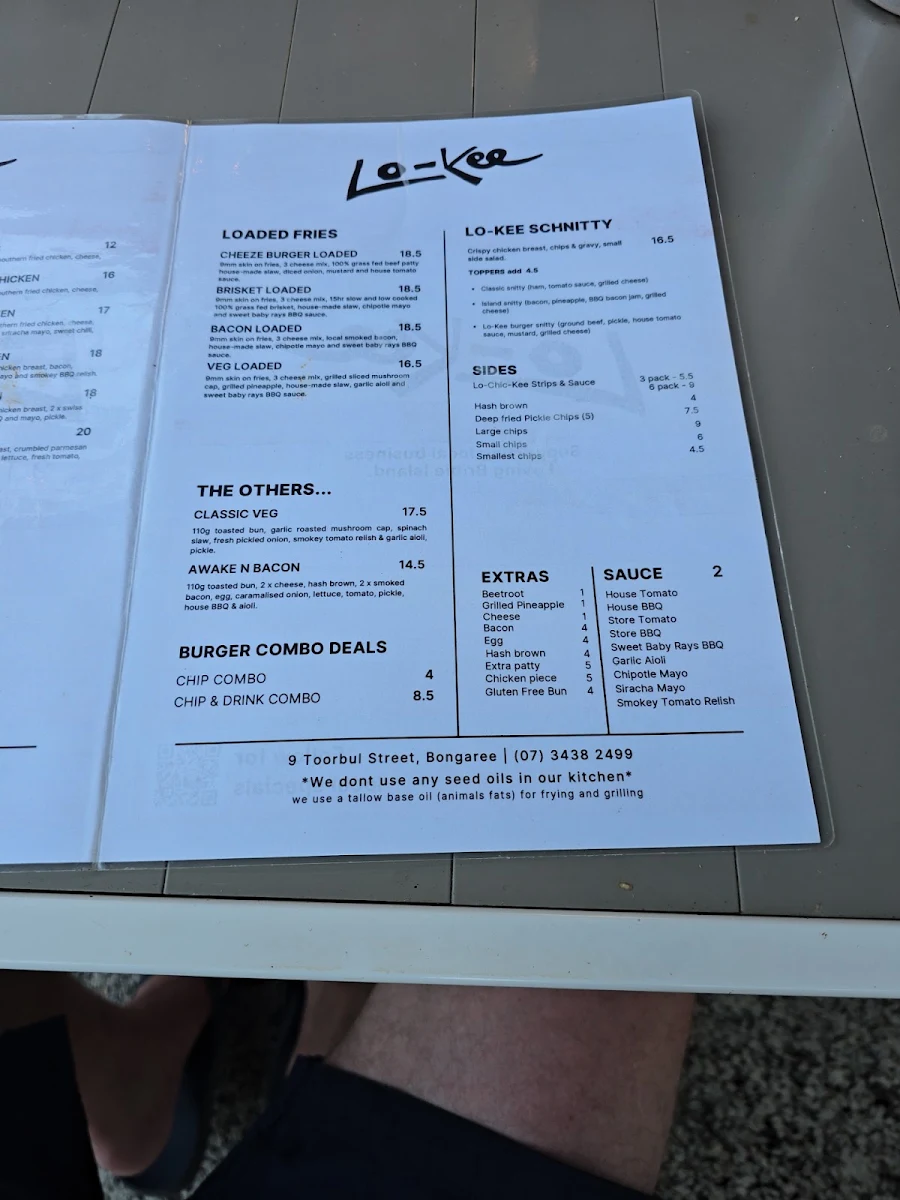 Menu, Lo-Kee Burger