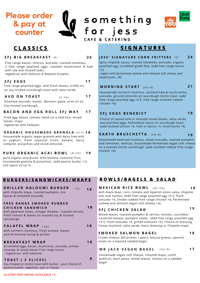 Menu, Something for Jess - SFJ Cafe & Coffee