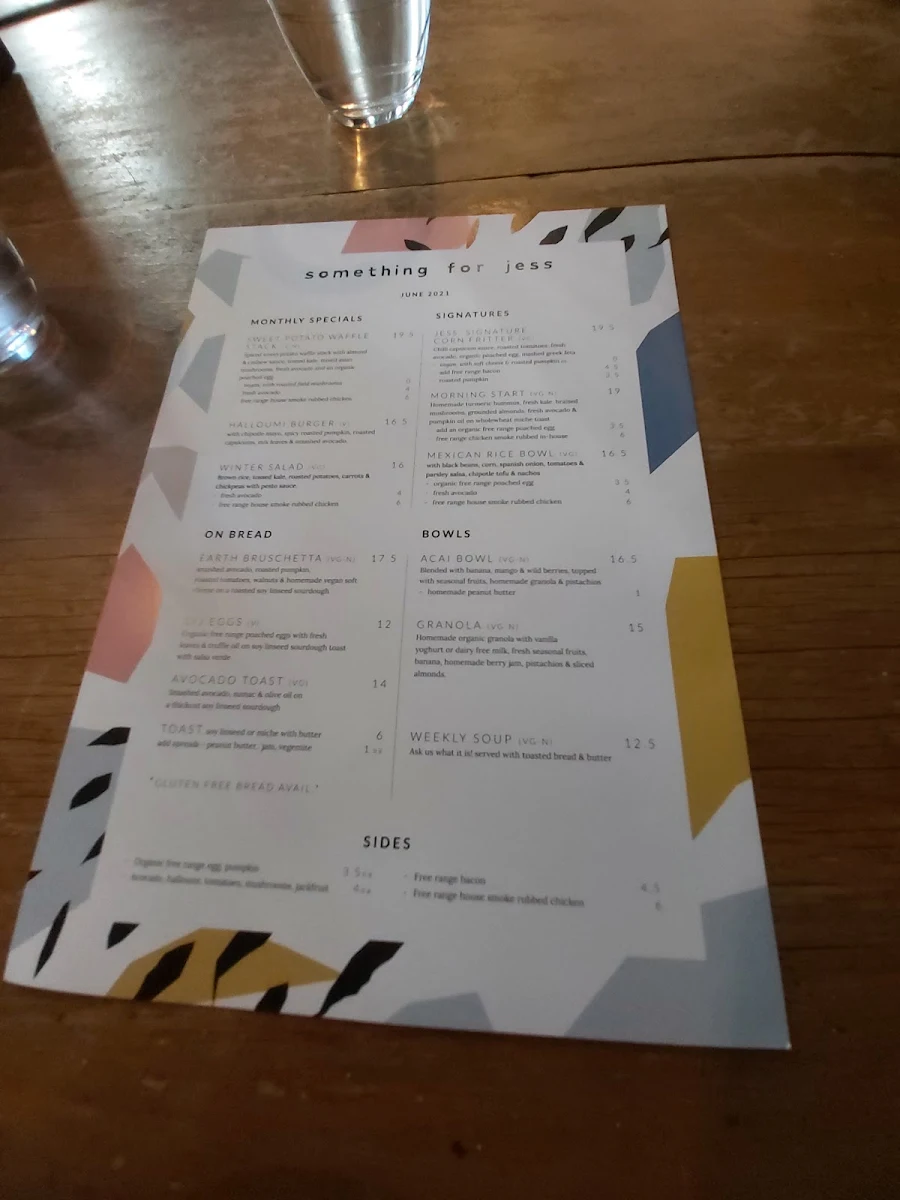 Menu, Something for Jess - SFJ Cafe & Coffee