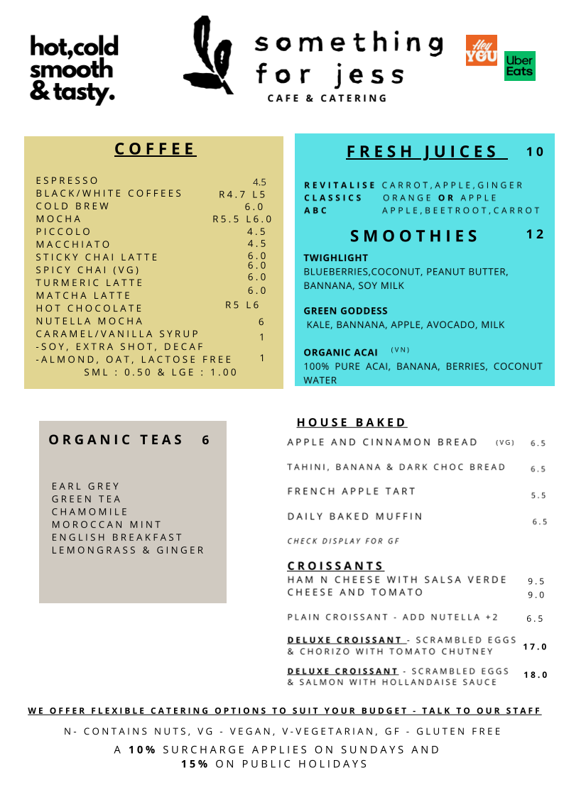 Menu, Something for Jess - SFJ Cafe & Coffee