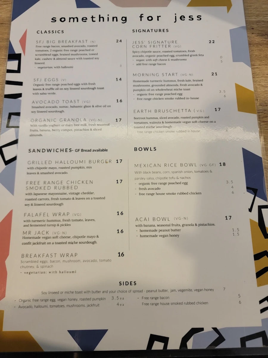 Menu, Something for Jess - SFJ Cafe & Coffee