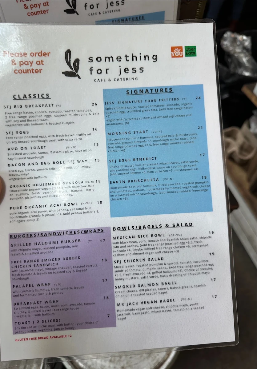 Menu, Something for Jess - SFJ Cafe & Coffee