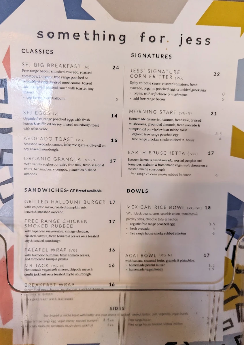 Menu, Something for Jess - SFJ Cafe & Coffee