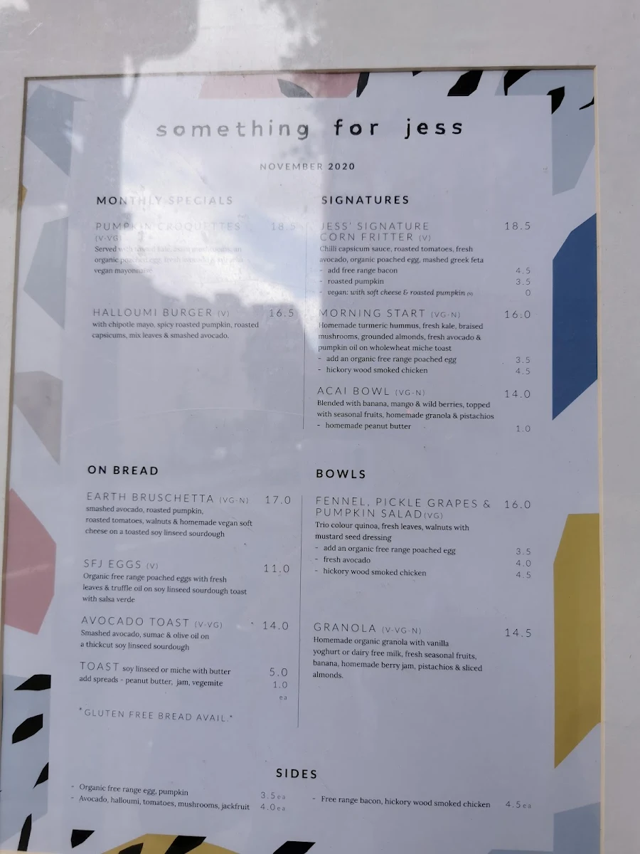 Menu, Something for Jess - SFJ Cafe & Coffee