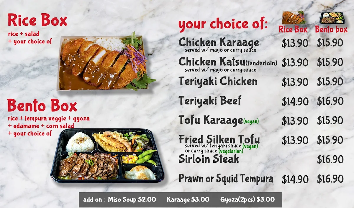 Menu, Japanice Mt Ommaney