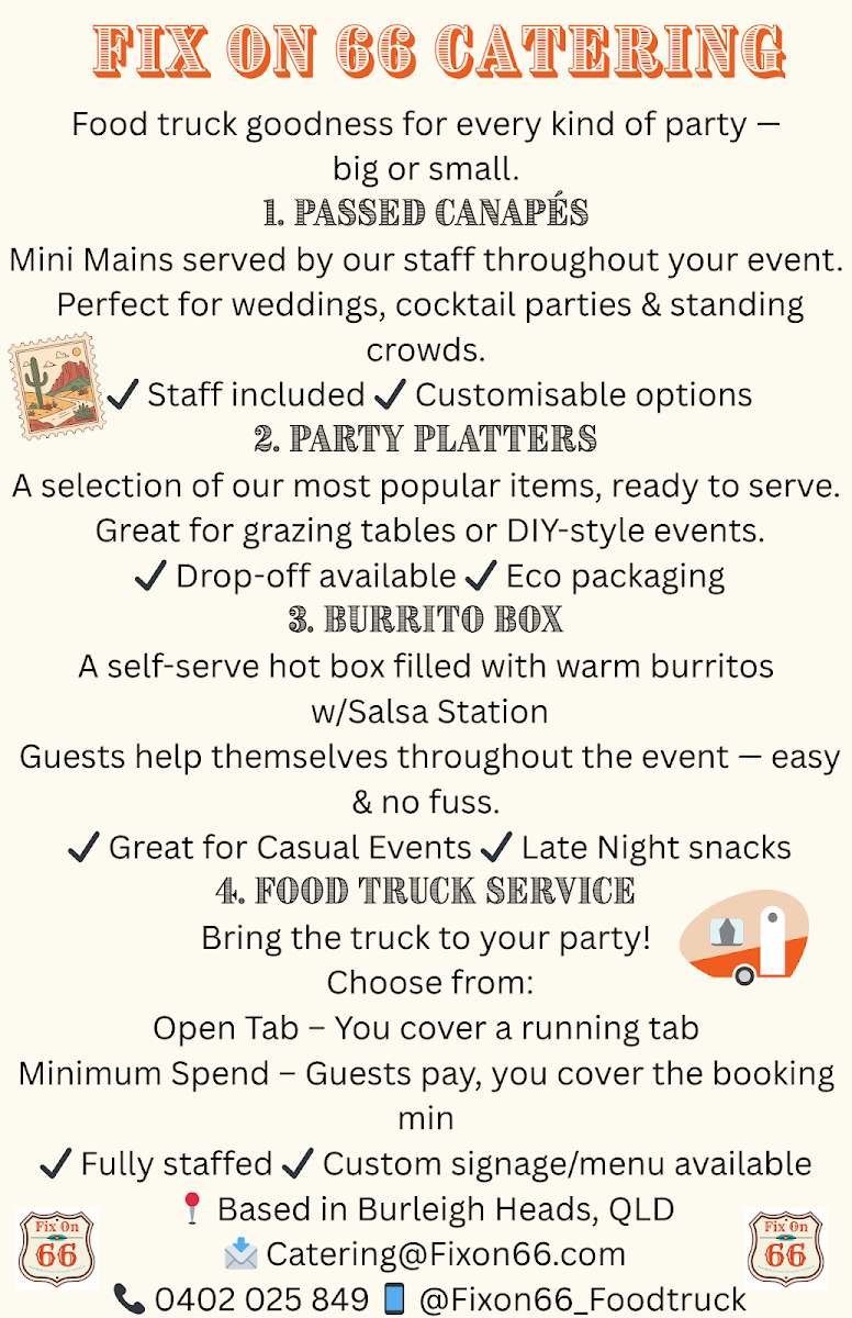 Menu, Fix on 66 Food Truck