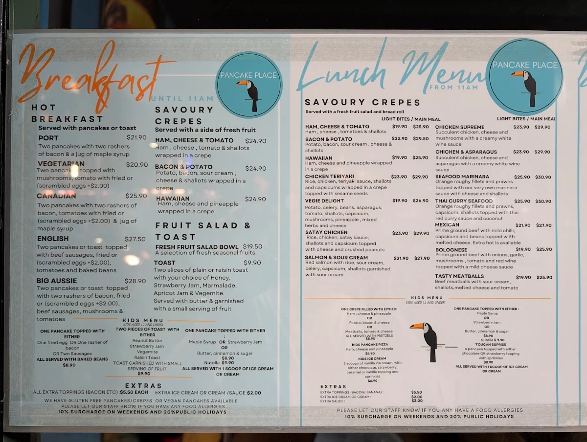 Menu, Pancake Place