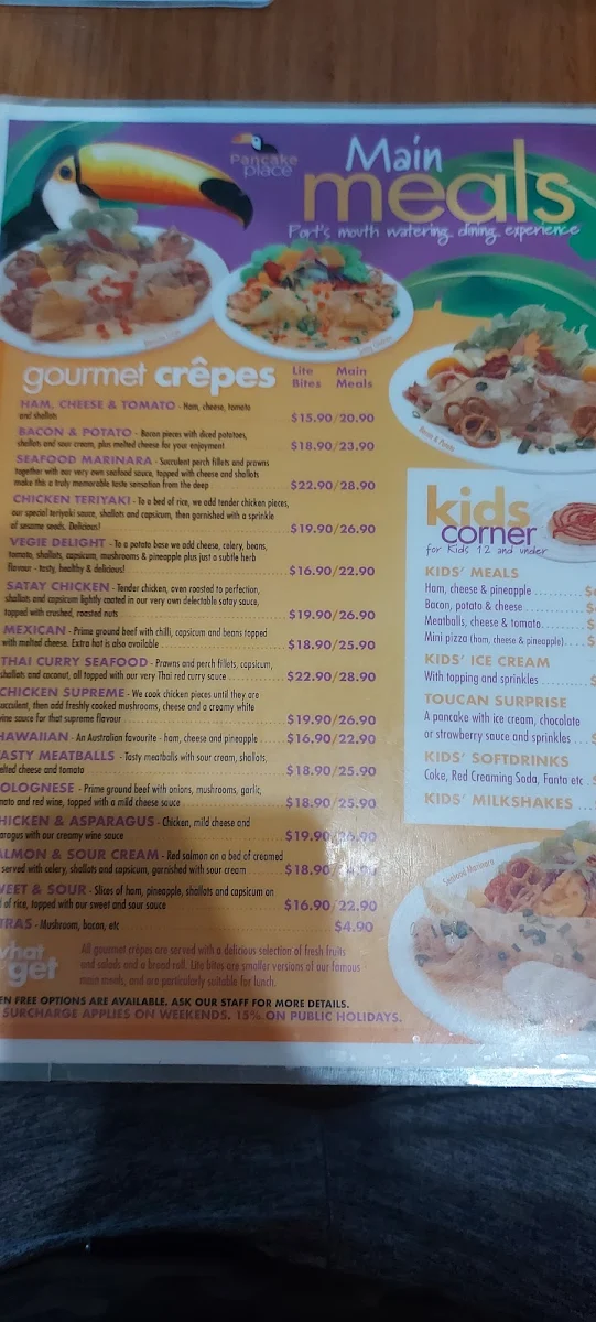 Menu, Pancake Place