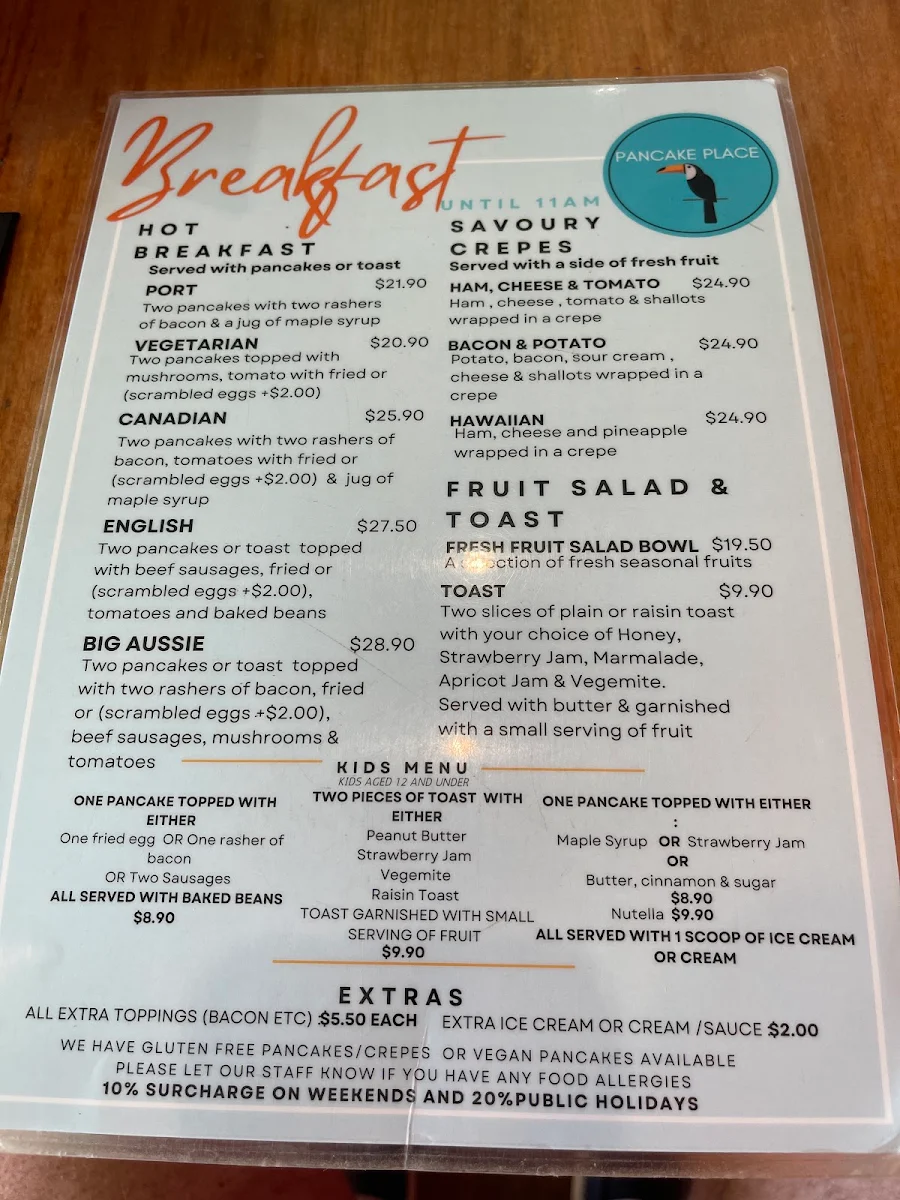 Menu, Pancake Place