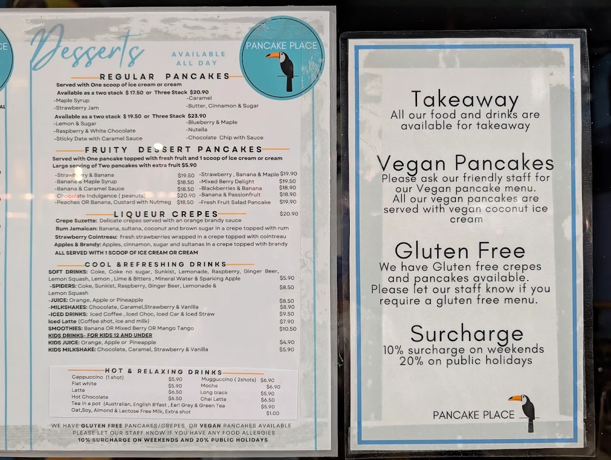 Menu, Pancake Place