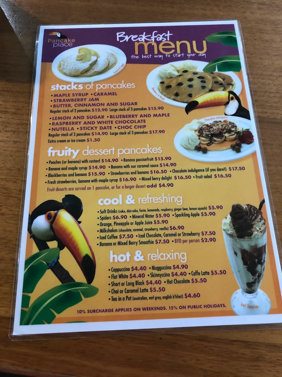 Menu, Pancake Place
