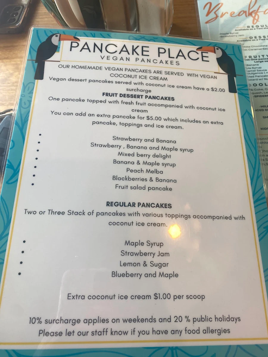 Menu, Pancake Place