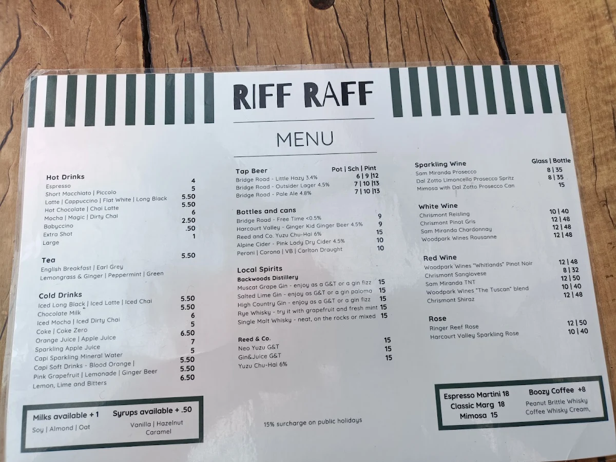 Menu, Riff Raff Bright