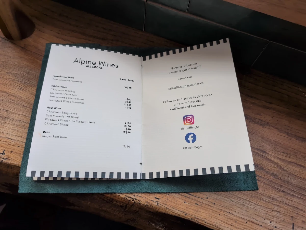 Menu, Riff Raff Bright